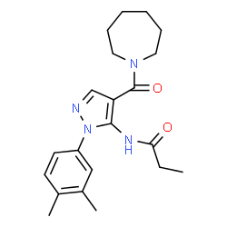 ChemSpider 2D Image | N-[4-(1-Azepanylcarbonyl)-1-(3,4-dimethylphenyl)-1H-pyrazol-5-yl]propanamide | C21H28N4O2