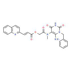 ChemSpider 2D Image | 2-[(6-Amino-1-benzyl-2,4-dioxo-1,2,3,4-tetrahydro-5-pyrimidinyl)(methyl)amino]-2-oxoethyl (2E)-3-(2-quinolinyl)acrylate | C26H23N5O5