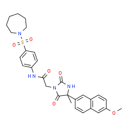 ChemSpider 2D Image | N-[4-(1-Azepanylsulfonyl)phenyl]-2-[4-(6-methoxy-2-naphthyl)-4-methyl-2,5-dioxo-1-imidazolidinyl]acetamide | C29H32N4O6S