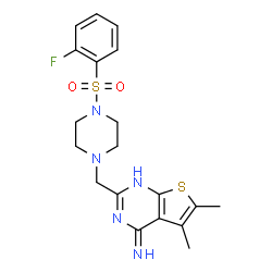 ChemSpider 2D Image | 2-({4-[(2-Fluorophenyl)sulfonyl]-1-piperazinyl}methyl)-5,6-dimethylthieno[2,3-d]pyrimidin-4-amine | C19H22FN5O2S2