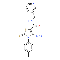 ChemSpider 2D Image | 4-Amino-3-(4-methylphenyl)-N-(3-pyridinylmethyl)-2-thioxo-2,3-dihydro-1,3-thiazole-5-carboxamide | C17H16N4OS2
