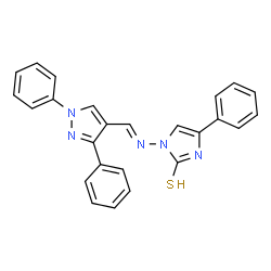 ChemSpider 2D Image | 1-{(E)-[(1,3-Diphenyl-1H-pyrazol-4-yl)methylene]amino}-4-phenyl-1,3-dihydro-2H-imidazole-2-thione | C25H19N5S