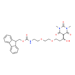 ChemSpider 2D Image | 9H-Fluoren-9-ylmethyl (2-{2-[3-(1,3-dimethyl-2,4,6-trioxotetrahydro-5(2H)-pyrimidinylidene)-3-hydroxypropoxy]ethoxy}ethyl)carbamate | C28H31N3O8
