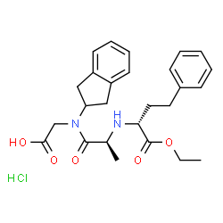 ChemSpider 2D Image | N-[(2R)-1-Ethoxy-1-oxo-4-phenyl-2-butanyl]-L-alanyl-N-(2,3-dihydro-1H-inden-2-yl)glycine hydrochloride (1:1) | C26H33ClN2O5