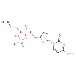 ChemSpider 2D Image | 2-aminoethyl [(2S,5R)-5-(4-amino-2-oxo-pyrimidin-1-yl)tetrahydrofuran-2-yl]methyl phosphono phosphate | C11H20N4O9P2