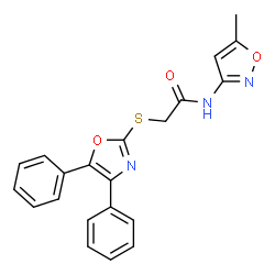 ChemSpider 2D Image | 2-[(4,5-Diphenyl-1,3-oxazol-2-yl)sulfanyl]-N-(5-methyl-1,2-oxazol-3-yl)acetamide | C21H17N3O3S
