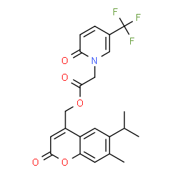 ChemSpider 2D Image | (6-Isopropyl-7-methyl-2-oxo-2H-chromen-4-yl)methyl [2-oxo-5-(trifluoromethyl)-1(2H)-pyridinyl]acetate | C22H20F3NO5