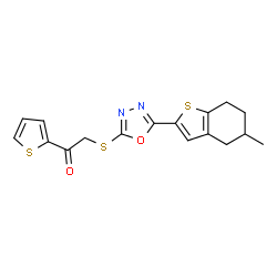 ChemSpider 2D Image | 2-{[5-(5-Methyl-4,5,6,7-tetrahydro-1-benzothiophen-2-yl)-1,3,4-oxadiazol-2-yl]sulfanyl}-1-(2-thienyl)ethanone | C17H16N2O2S3