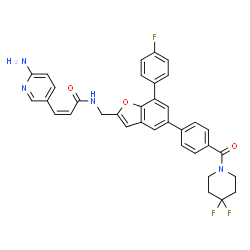 ChemSpider 2D Image | (2Z)-3-(6-Amino-3-pyridinyl)-N-{[5-{4-[(4,4-difluoro-1-piperidinyl)carbonyl]phenyl}-7-(4-fluorophenyl)-1-benzofuran-2-yl]methyl}acrylamide | C35H29F3N4O3
