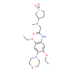 ChemSpider 2D Image | N-[2,5-Diethoxy-4-(4-morpholinyl)phenyl]-N~2~-(1,1-dioxidotetrahydro-3-thiophenyl)-N~2~-methylglycinamide | C21H33N3O6S