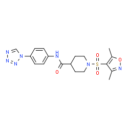 ChemSpider 2D Image | 1-[(3,5-Dimethyl-1,2-oxazol-4-yl)sulfonyl]-N-[4-(1H-tetrazol-1-yl)phenyl]-4-piperidinecarboxamide | C18H21N7O4S