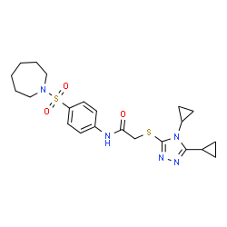 ChemSpider 2D Image | N-[4-(1-Azepanylsulfonyl)phenyl]-2-[(4,5-dicyclopropyl-4H-1,2,4-triazol-3-yl)sulfanyl]acetamide | C22H29N5O3S2