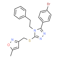 ChemSpider 2D Image | 3-(4-Bromophenyl)-5-{[(5-methyl-1,2-oxazol-3-yl)methyl]sulfanyl}-4-(2-phenylethyl)-4H-1,2,4-triazole | C21H19BrN4OS