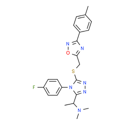 ChemSpider 2D Image | 1-[4-(4-Fluorophenyl)-5-({[3-(4-methylphenyl)-1,2,4-oxadiazol-5-yl]methyl}sulfanyl)-4H-1,2,4-triazol-3-yl]-N,N-dimethylethanamine | C22H23FN6OS