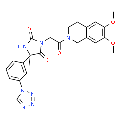 ChemSpider 2D Image | 3-[2-(6,7-Dimethoxy-3,4-dihydro-2(1H)-isoquinolinyl)-2-oxoethyl]-5-methyl-5-[3-(1H-tetrazol-1-yl)phenyl]-2,4-imidazolidinedione | C24H25N7O5