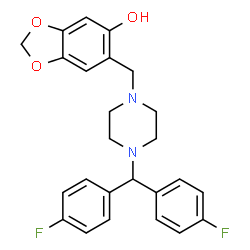 ChemSpider 2D Image | 6-({4-[Bis(4-fluorophenyl)methyl]-1-piperazinyl}methyl)-1,3-benzodioxol-5-ol | C25H24F2N2O3
