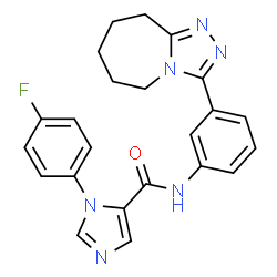 ChemSpider 2D Image | 1-(4-Fluorophenyl)-N-[3-(6,7,8,9-tetrahydro-5H-[1,2,4]triazolo[4,3-a]azepin-3-yl)phenyl]-1H-imidazole-5-carboxamide | C23H21FN6O