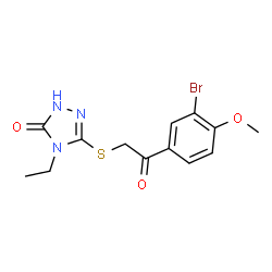 ChemSpider 2D Image | 5-{[2-(3-Bromo-4-methoxyphenyl)-2-oxoethyl]sulfanyl}-4-ethyl-2,4-dihydro-3H-1,2,4-triazol-3-one | C13H14BrN3O3S