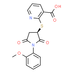ChemSpider 2D Image | 2-{[(3R)-1-(2-Methoxyphenyl)-2,5-dioxo-3-pyrrolidinyl]sulfanyl}nicotinic acid | C17H14N2O5S