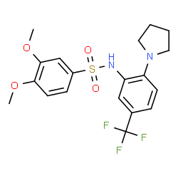 ChemSpider 2D Image | 3,4-Dimethoxy-N-[2-(1-pyrrolidinyl)-5-(trifluoromethyl)phenyl]benzenesulfonamide | C19H21F3N2O4S