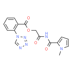 ChemSpider 2D Image | 2-{[(1-Methyl-1H-pyrrol-2-yl)carbonyl]amino}-2-oxoethyl 2-(1H-tetrazol-1-yl)benzoate | C16H14N6O4
