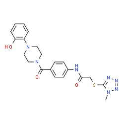 ChemSpider 2D Image | N-(4-{[4-(2-Hydroxyphenyl)-1-piperazinyl]carbonyl}phenyl)-2-[(1-methyl-1H-tetrazol-5-yl)sulfanyl]acetamide | C21H23N7O3S