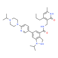 ChemSpider 2D Image | 1-Isopropyl-6-[6-(4-isopropyl-1-piperazinyl)-3-pyridinyl]-N-[(6-methyl-2-oxo-4-propyl-1,2-dihydro-3-pyridinyl)methyl]-2,3-dihydro-1H-indazole-4-carboxamide | C33H45N7O2