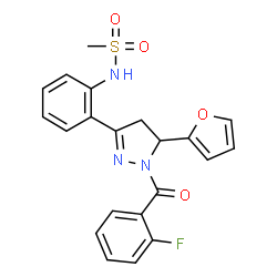 ChemSpider 2D Image | N-{2-[1-(2-Fluorobenzoyl)-5-(2-furyl)-4,5-dihydro-1H-pyrazol-3-yl]phenyl}methanesulfonamide | C21H18FN3O4S