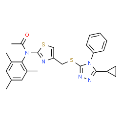 ChemSpider 2D Image | N-(4-{[(5-Cyclopropyl-4-phenyl-4H-1,2,4-triazol-3-yl)sulfanyl]methyl}-1,3-thiazol-2-yl)-N-mesitylacetamide | C26H27N5OS2