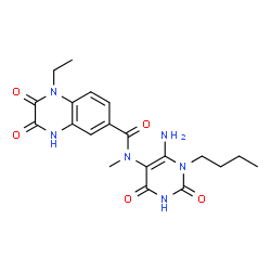 ChemSpider 2D Image | N-(6-Amino-1-butyl-2,4-dioxo-1,2,3,4-tetrahydro-5-pyrimidinyl)-1-ethyl-N-methyl-2,3-dioxo-1,2,3,4-tetrahydro-6-quinoxalinecarboxamide | C20H24N6O5