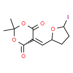 ChemSpider 2D Image | 5-[(5-Iodotetrahydro-2-furanyl)methylene]-2,2-dimethyl-1,3-dioxane-4,6-dione | C11H13IO5
