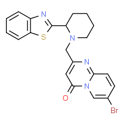 ChemSpider 2D Image | 2-{[2-(1,3-Benzothiazol-2-yl)-1-piperidinyl]methyl}-7-bromo-4H-pyrido[1,2-a]pyrimidin-4-one | C21H19BrN4OS