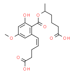ChemSpider 2D Image | 5-({2-[(1Z)-4-Carboxy-1-buten-1-yl]-6-hydroxy-4-methoxybenzoyl}oxy)hexanoic acid | C19H24O8
