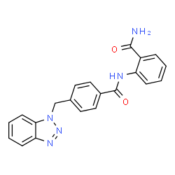 ChemSpider 2D Image | 4-(1H-Benzotriazol-1-ylmethyl)-N-(2-carbamoylphenyl)benzamide | C21H17N5O2