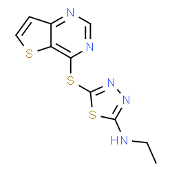 ChemSpider 2D Image | N-Ethyl-5-(thieno[3,2-d]pyrimidin-4-ylsulfanyl)-1,3,4-thiadiazol-2-amine | C10H9N5S3