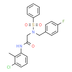 ChemSpider 2D Image | N-(3-Chloro-2-methylphenyl)-N~2~-(4-fluorobenzyl)-N~2~-(phenylsulfonyl)glycinamide | C22H20ClFN2O3S