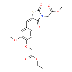 ChemSpider 2D Image | Methyl {(5E)-5-[4-(2-ethoxy-2-oxoethoxy)-3-methoxybenzylidene]-2,4-dioxo-1,3-thiazolidin-3-yl}acetate | C18H19NO8S