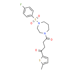 ChemSpider 2D Image | 1-{4-[(4-Fluorophenyl)sulfonyl]-1,4-diazepan-1-yl}-4-(5-methyl-2-thienyl)-1,4-butanedione | C20H23FN2O4S2