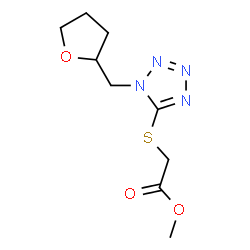 ChemSpider 2D Image | Methyl {[1-(tetrahydro-2-furanylmethyl)-1H-tetrazol-5-yl]sulfanyl}acetate | C9H14N4O3S