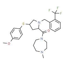 ChemSpider 2D Image | {4-[(4-Methoxyphenyl)sulfanyl]-1-[2-(trifluoromethyl)benzyl]-2-pyrrolidinyl}(4-methyl-1,4-diazepan-1-yl)methanone | C26H32F3N3O2S
