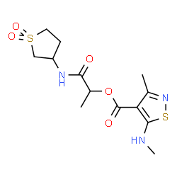ChemSpider 2D Image | 1-[(1,1-Dioxidotetrahydro-3-thiophenyl)amino]-1-oxo-2-propanyl 3-methyl-5-(methylamino)-1,2-thiazole-4-carboxylate | C13H19N3O5S2