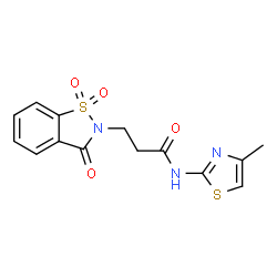 ChemSpider 2D Image | 3-(1,1-Dioxido-3-oxo-1,2-benzothiazol-2(3H)-yl)-N-(4-methyl-1,3-thiazol-2-yl)propanamide | C14H13N3O4S2