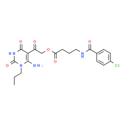 ChemSpider 2D Image | 2-(6-Amino-2,4-dioxo-1-propyl-1,2,3,4-tetrahydro-5-pyrimidinyl)-2-oxoethyl 4-[(4-chlorobenzoyl)amino]butanoate | C20H23ClN4O6