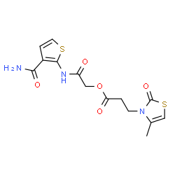 ChemSpider 2D Image | 2-[(3-Carbamoyl-2-thienyl)amino]-2-oxoethyl 3-(4-methyl-2-oxo-1,3-thiazol-3(2H)-yl)propanoate | C14H15N3O5S2