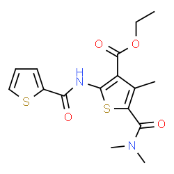 ChemSpider 2D Image | Ethyl 5-(dimethylcarbamoyl)-4-methyl-2-[(2-thienylcarbonyl)amino]-3-thiophenecarboxylate | C16H18N2O4S2