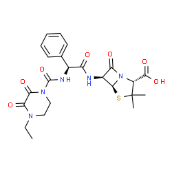 ChemSpider 2D Image | (2R,5S,6S)-6-{[(2S)-2-{[(4-Ethyl-2,3-dioxo-1-piperazinyl)carbonyl]amino}-2-phenylacetyl]amino}-3,3-dimethyl-7-oxo-4-thia-1-azabicyclo[3.2.0]heptane-2-carboxylic acid | C23H27N5O7S