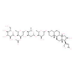 ChemSpider 2D Image | (3alpha,5alpha,8alpha,9beta,10alpha,13alpha,14alpha,16alpha,17alpha)-3-{[beta-L-Glucopyranosyl-(1->4)-3-O-acetyl-2,6-dideoxy-beta-L-ribo-hexopyranosyl-(1->4)-2,6-dideoxy-beta-L-ribo-hexopyranosyl-(1->
4)-2,6-dideoxy-beta-L-ribo-hexopyranosyl]oxy}-14,16-dihydroxycard-20(22)-enolide | C49H76O20