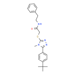 ChemSpider 2D Image | 2-({4-Methyl-5-[4-(2-methyl-2-propanyl)phenyl]-4H-1,2,4-triazol-3-yl}sulfanyl)-N-(2-phenylethyl)acetamide | C23H28N4OS