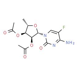 ChemSpider 2D Image | 4-Amino-1-(2,3-di-O-acetyl-5-deoxy-beta-L-ribofuranosyl)-5-fluoro-2(1H)-pyrimidinone | C13H16FN3O6