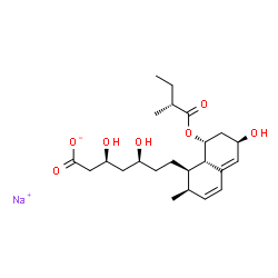ChemSpider 2D Image | Sodium (3S,5S)-3,5-dihydroxy-7-[(1R,2R,6R,8R,8aS)-6-hydroxy-2-methyl-8-{[(2R)-2-methylbutanoyl]oxy}-1,2,6,7,8,8a-hexahydro-1-naphthalenyl]heptanoate | C23H35NaO7